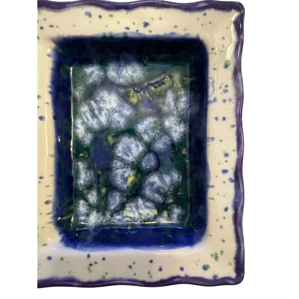 Handmade Artisan Speckled Blue Ceramic Dual-Section Serving Tray - Picture 5 of 6